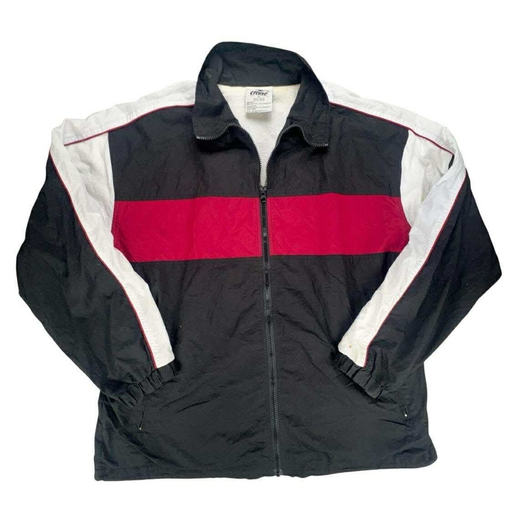 Crane Sports Jacket Mens M Black Red White Full Zip Lightweight Windbreaker